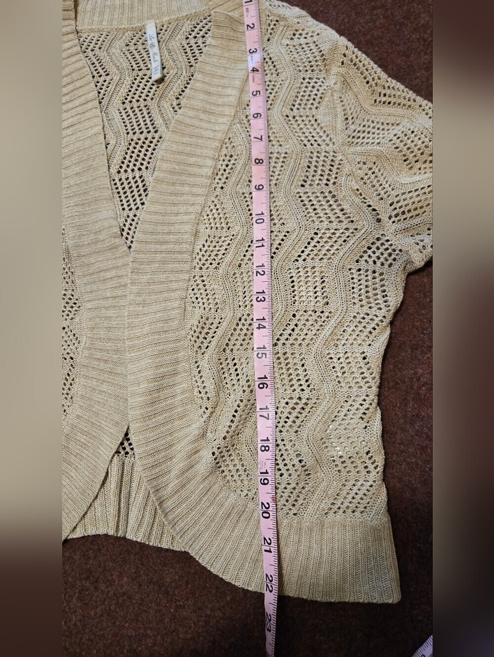 Leo & Nicole Open Front Knit Shawl Cardigan Tan XL Armpit Discoloration - Picture 6 of 7